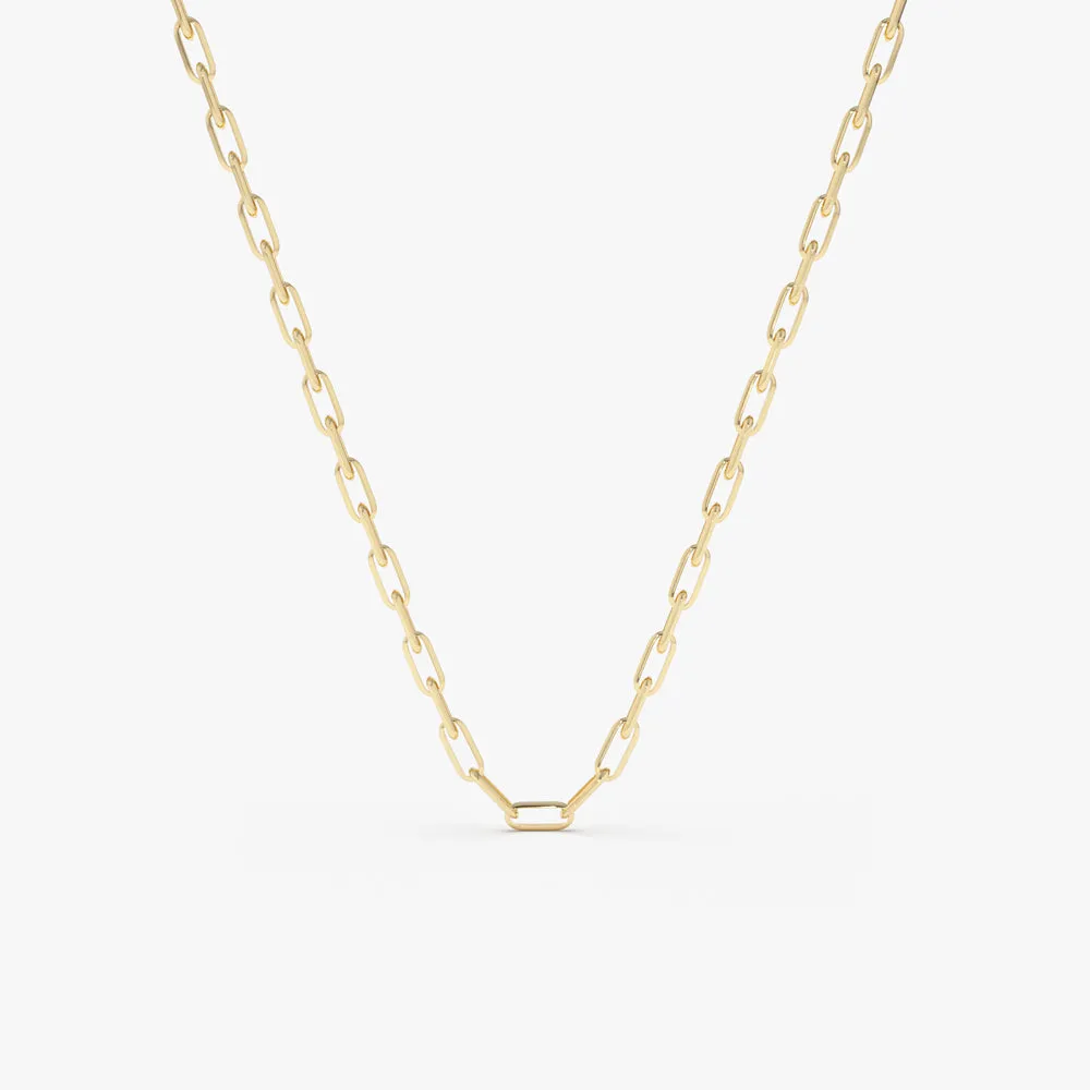14k Solid Gold Tiny Paper Clip Link Necklace