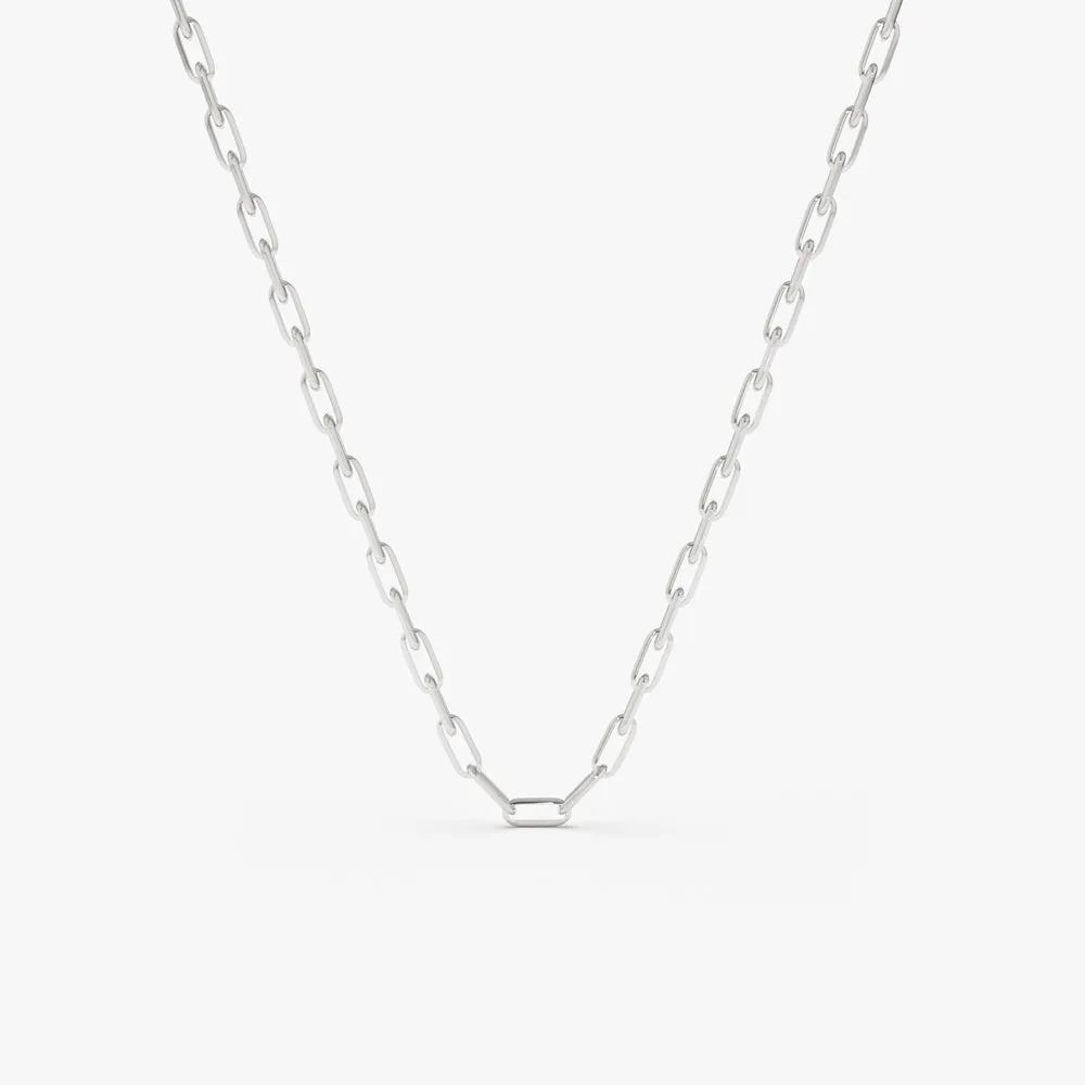 14k Solid Gold Tiny Paper Clip Link Necklace