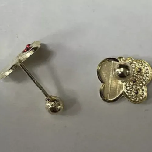 14K Solid Yellow Gold Butterfly Stud Earrings With Safety Backing