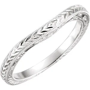 14K White .03 CTW Diamond Design-Engraved Band
