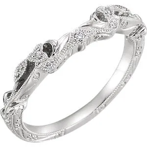 14K White .05 CTW Diamond Matching Band for 5.2mm, 5.8mm, & 6.5mm Round Ring Size 6