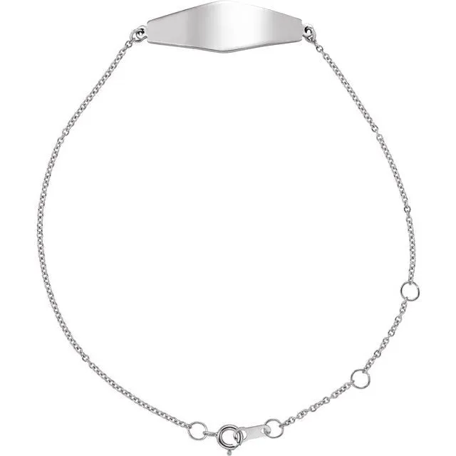 14K White Gold Curved Bar 6-7" Bracelet