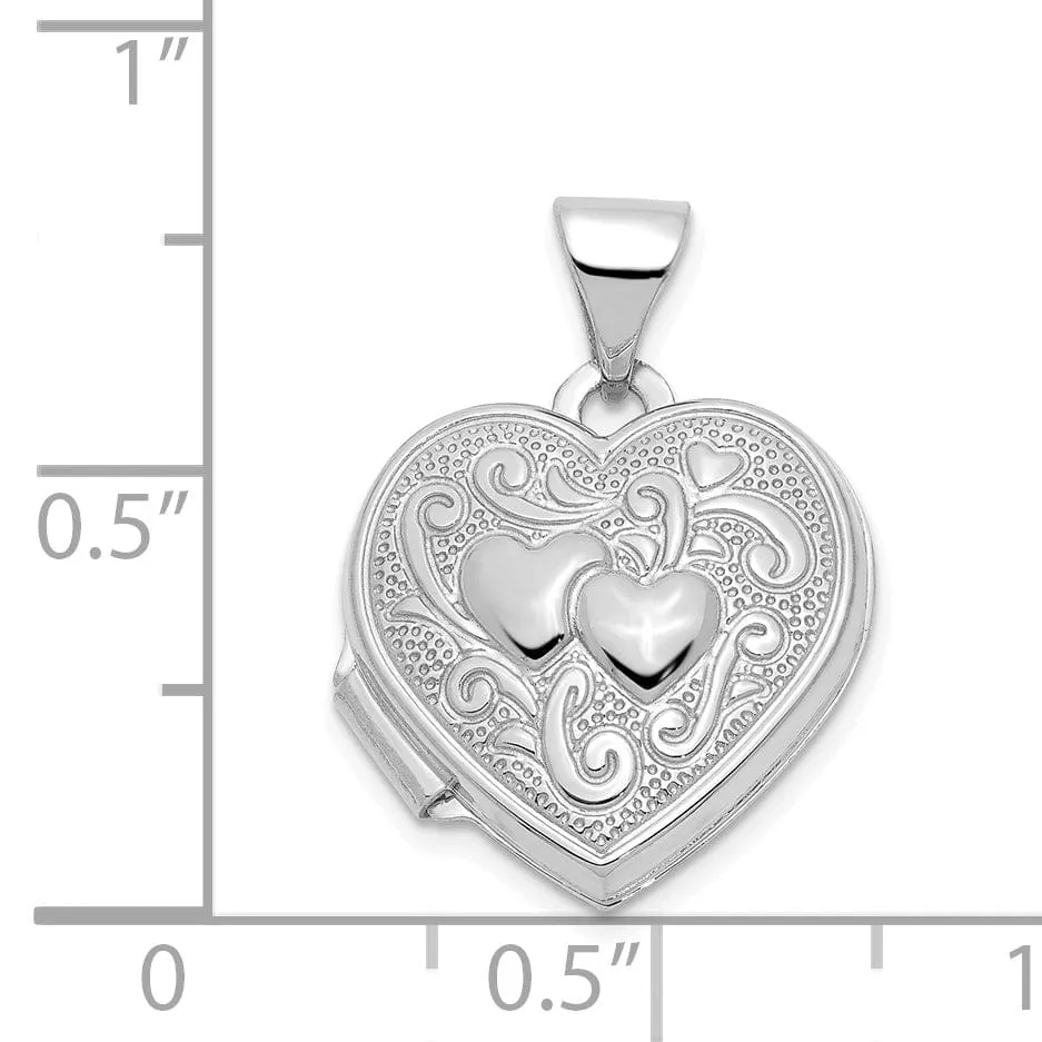 14k White Gold Heart Locket