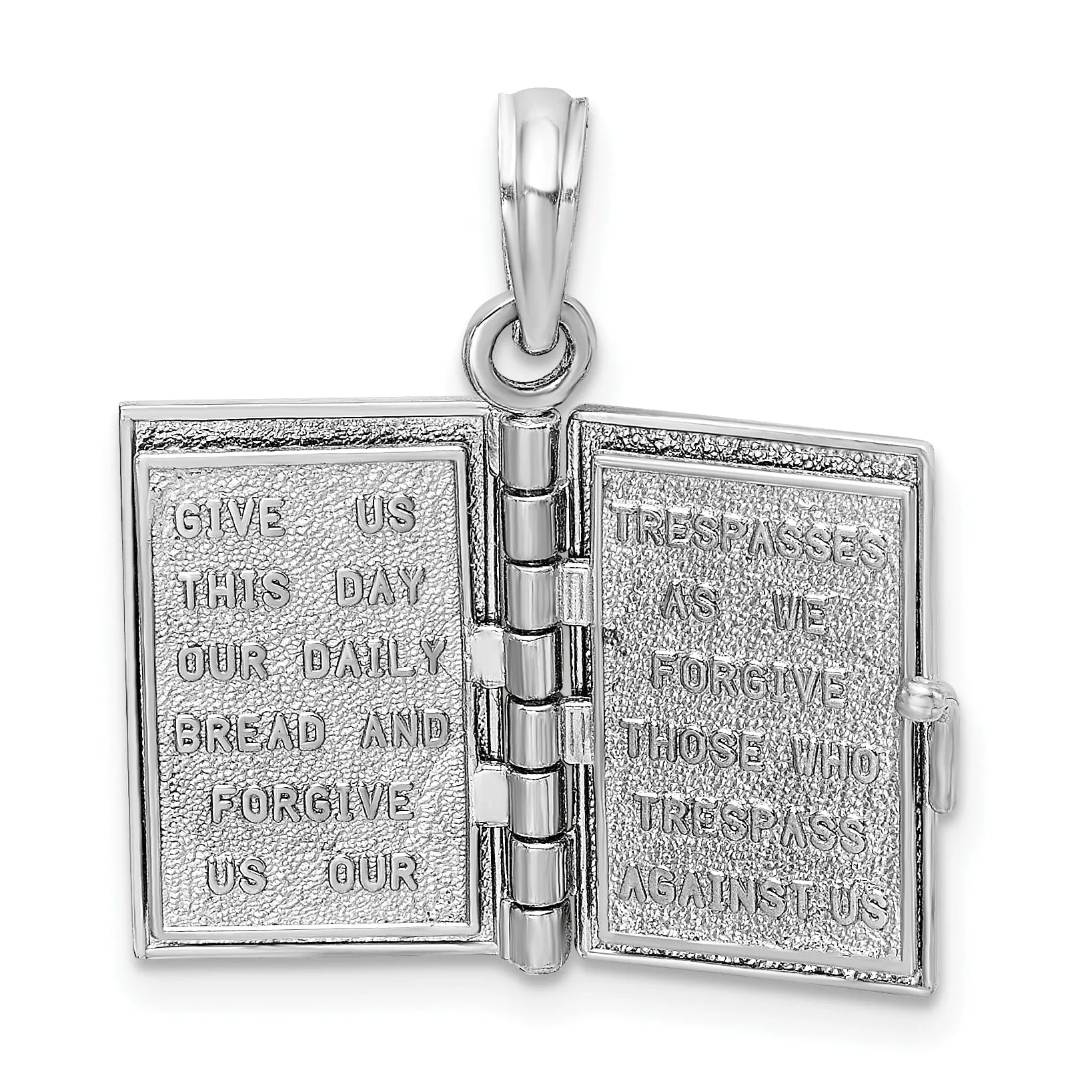 14K White Gold Holy Bible Book Prayer Pendant