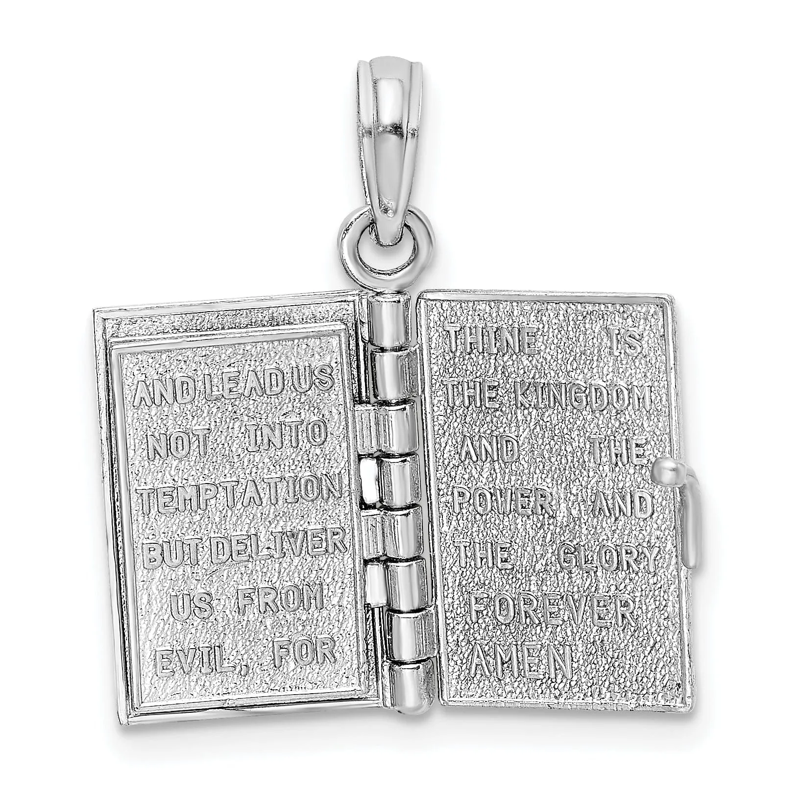 14K White Gold Holy Bible Book Prayer Pendant