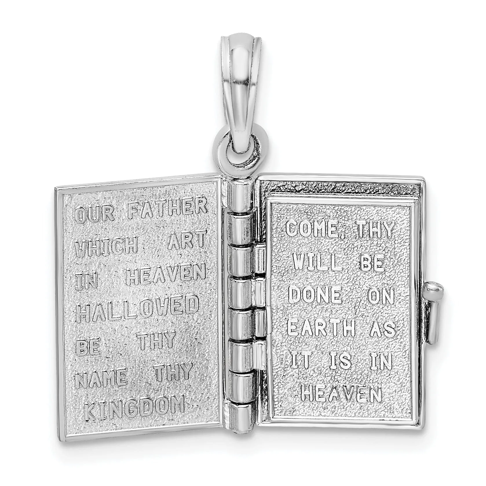 14K White Gold Holy Bible Book Prayer Pendant