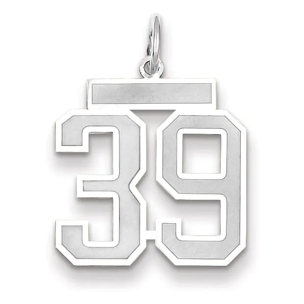 14k White Gold Satin Brush Finish Medium Size Number 39 Charm Pendant
