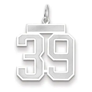 14k White Gold Satin Brush Finish Medium Size Number 39 Charm Pendant