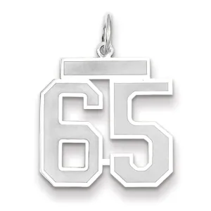 14k White Gold Satin Brush Finish Medium Size Number 65 Charm Pendant