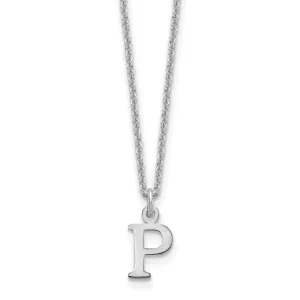 14k White Gold Tiny Cut Out Block Letter P Initial Pendant and Necklace