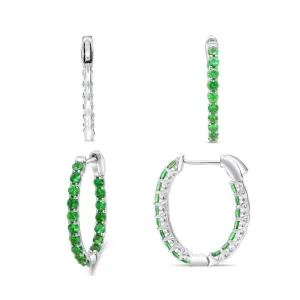 14K White Gold Tsavorite Hoop Earrings