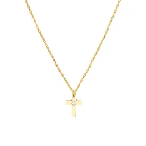 14K Yellow Gold 1.1pt. Diamond Cross Pendant Necklace