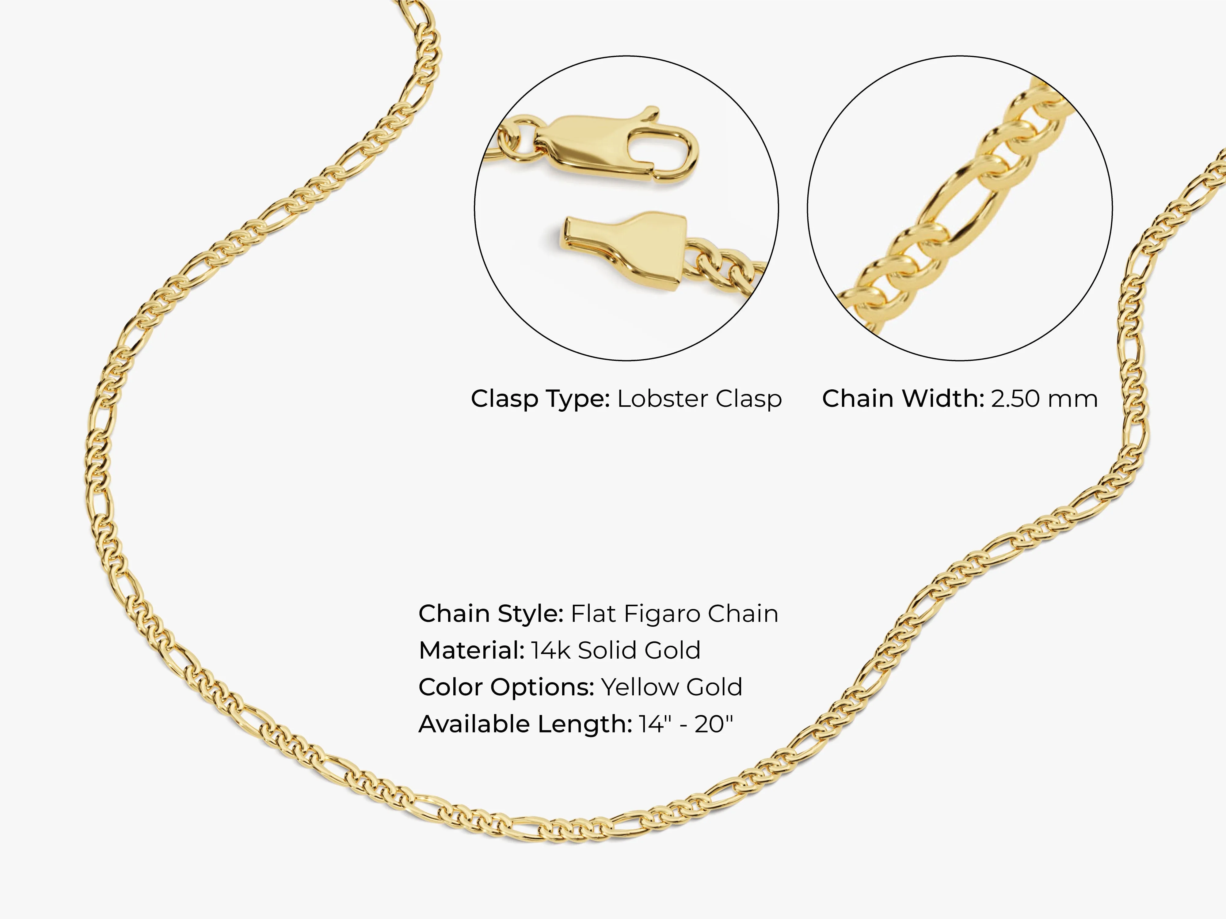 14k Yellow Gold 2.5mm Figaro Chain Necklace