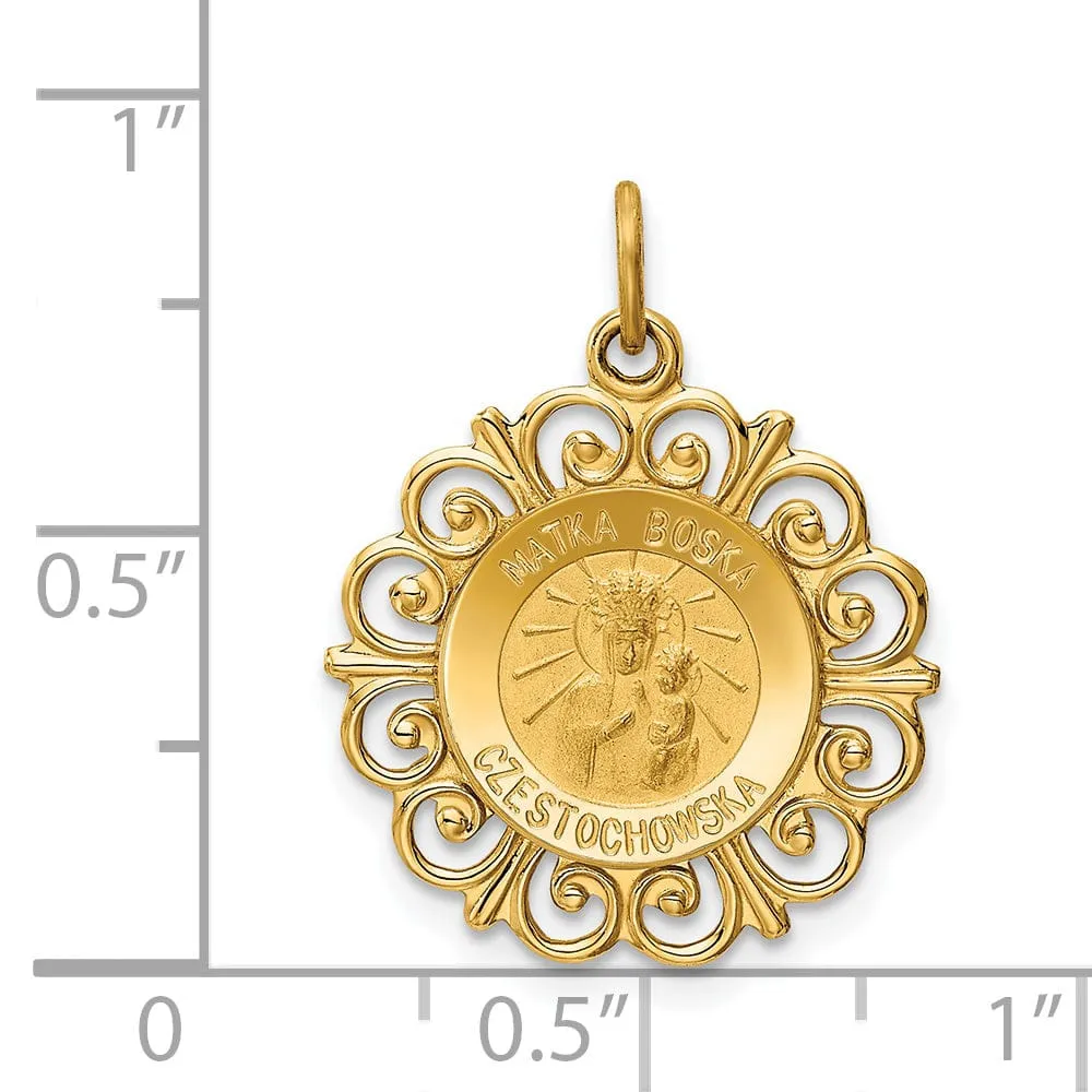 14k Yellow Gold Matka Boska Medal Pendant
