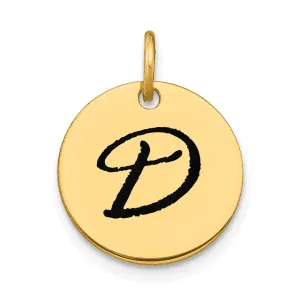 14k Yellow Gold Polished Black Epoxy Finish Letter D Initial Disk Shape Charm Pendant