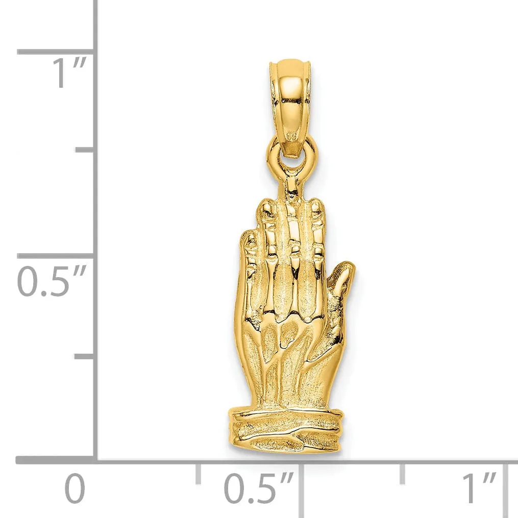 14K Yellow Gold Polished Finish 3-D Praying Hands Charm Pendant