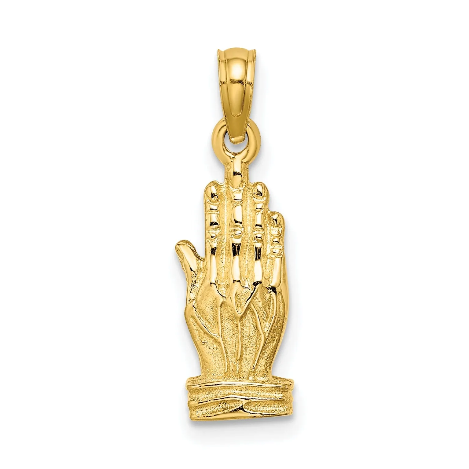 14K Yellow Gold Polished Finish 3-D Praying Hands Charm Pendant