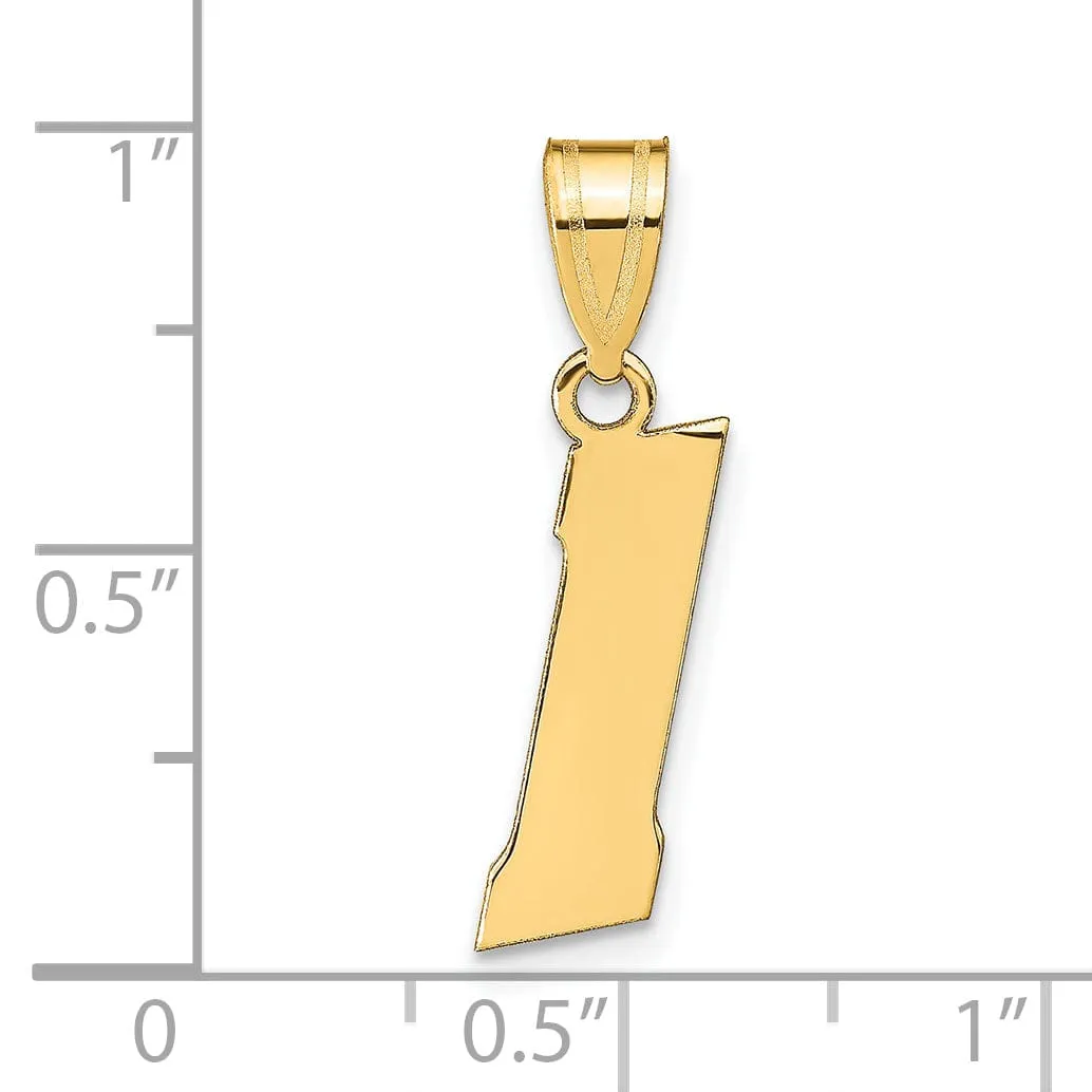 14k Yellow Gold Polished Finish Block Script Design Number 1 Charm Pendant
