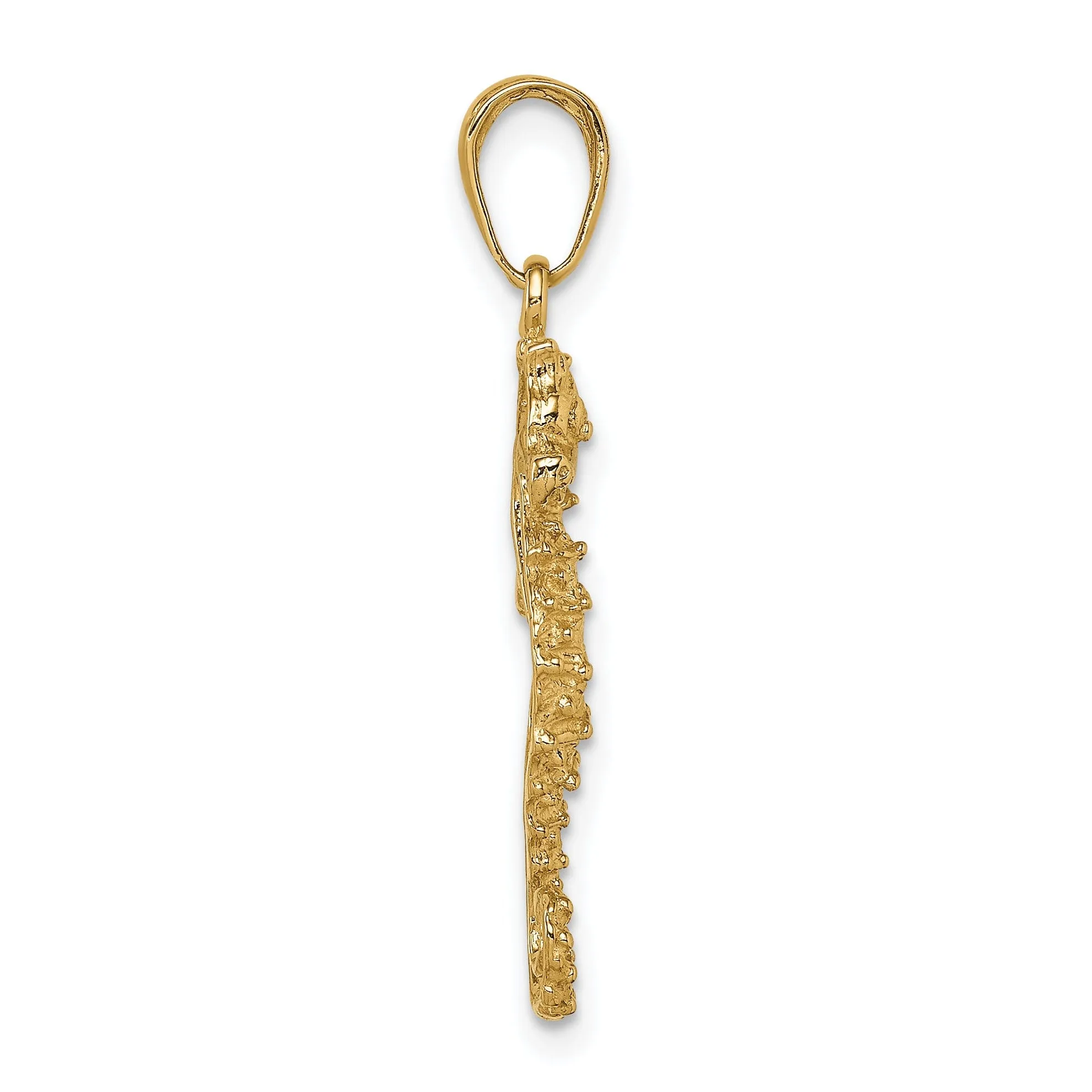 14k Yellow Gold Solid Polished Textured Finish Open-Backed Men's Seahorse Charm Pendant