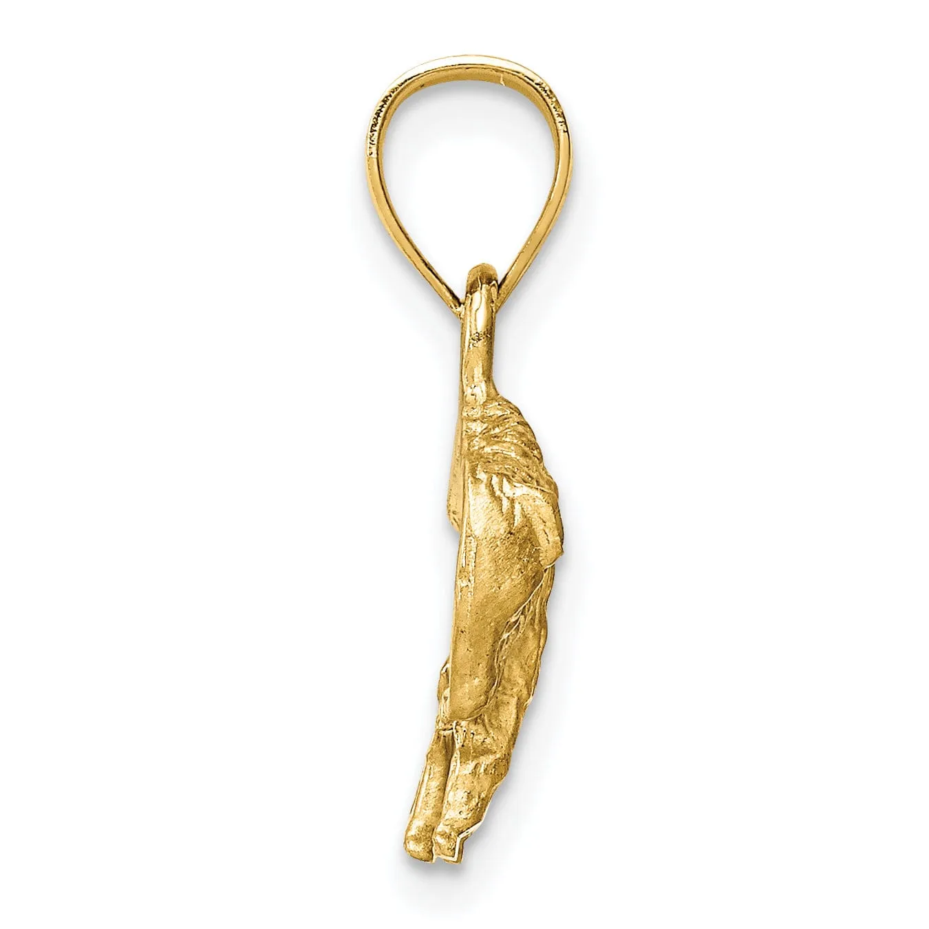 14K Yellow Gold Solid Textured Diamond Cut Finish Buffalo Charm Pendant