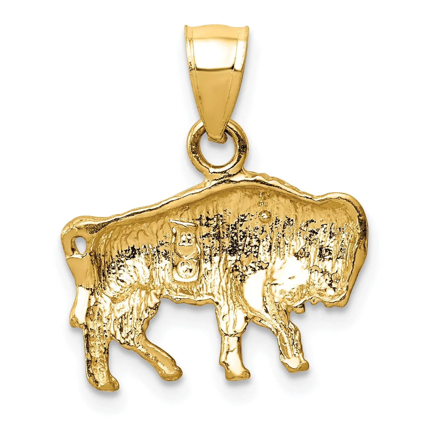 14K Yellow Gold Solid Textured Diamond Cut Finish Buffalo Charm Pendant