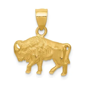 14K Yellow Gold Solid Textured Diamond Cut Finish Buffalo Charm Pendant