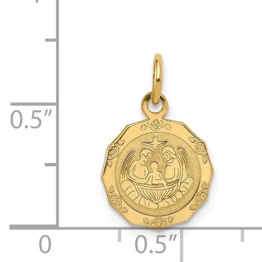 14k Yellow Gold Texture Polished Finish Baptism Charm Pendant