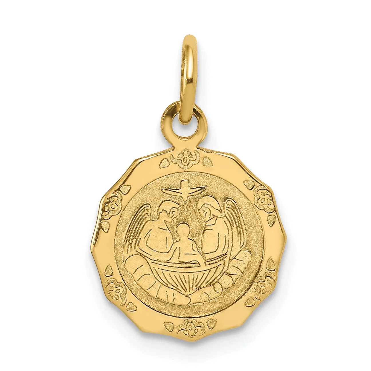 14k Yellow Gold Texture Polished Finish Baptism Charm Pendant