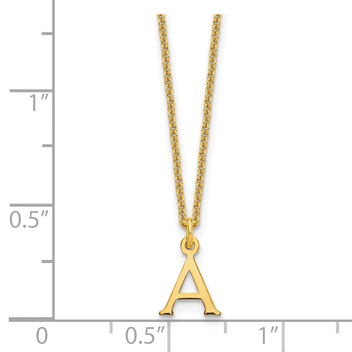 14k Yellow Gold Tiny Cut Out Block Letter A Initial Pendant and Necklace