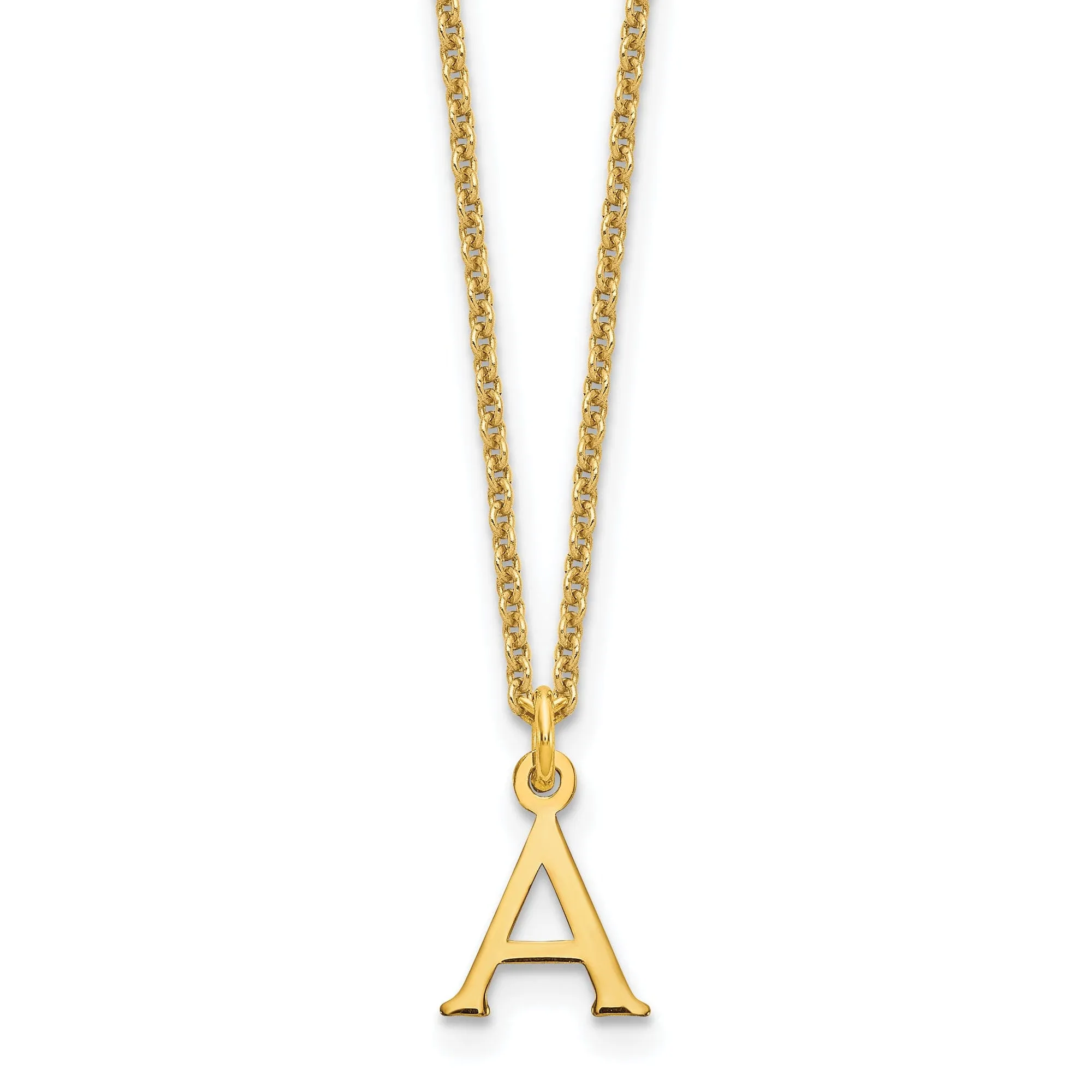 14k Yellow Gold Tiny Cut Out Block Letter A Initial Pendant and Necklace