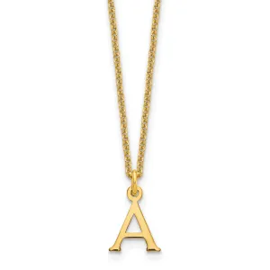 14k Yellow Gold Tiny Cut Out Block Letter A Initial Pendant and Necklace