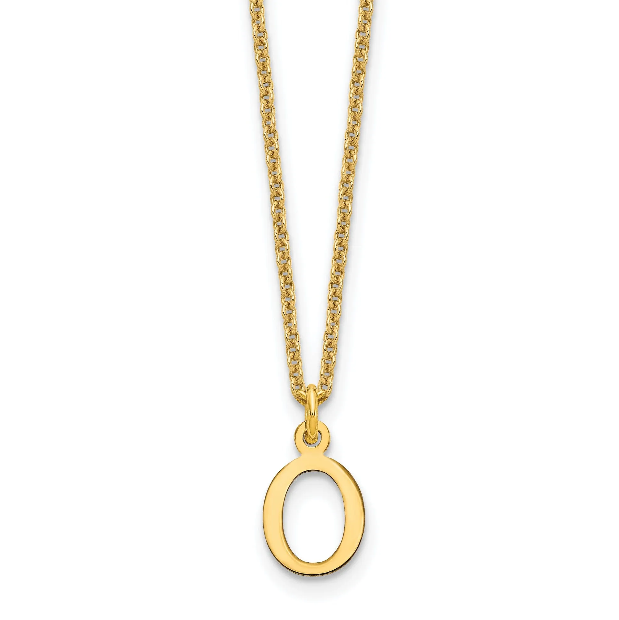 14k Yellow Gold Tiny Cut Out Block Letter O Initial Pendant and Necklace