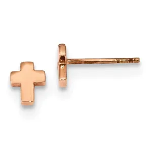 14KT Rose Gold Polished Mini Cross Stud Earrings