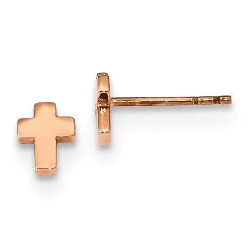 14KT Rose Gold Polished Mini Cross Stud Earrings