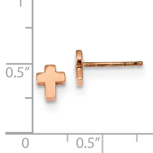 14KT Rose Gold Polished Mini Cross Stud Earrings