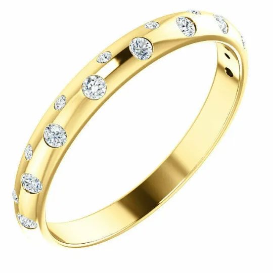 14KT Yellow Gold 1/6 CT Gypsy Set Diamond Thin Band Ring