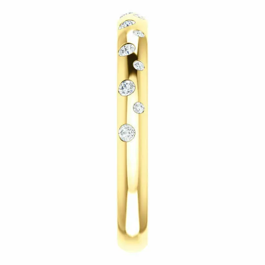14KT Yellow Gold 1/6 CT Gypsy Set Diamond Thin Band Ring