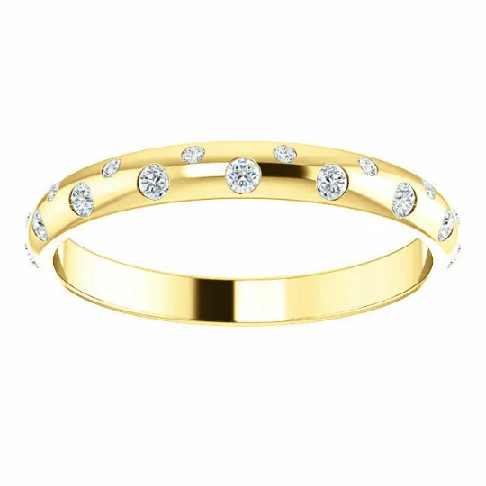 14KT Yellow Gold 1/6 CT Gypsy Set Diamond Thin Band Ring