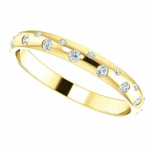 14KT Yellow Gold 1/6 CT Gypsy Set Diamond Thin Band Ring