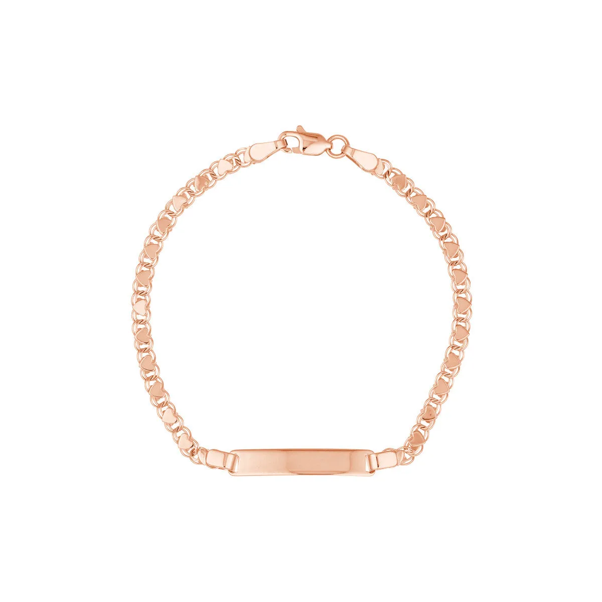 14kt Yellow Gold Children's Engravable ID Bracelet with Mirrored Heart Chain
