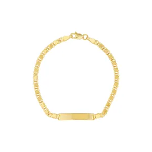 14kt Yellow Gold Children's Engravable ID Bracelet with Mirrored Heart Chain