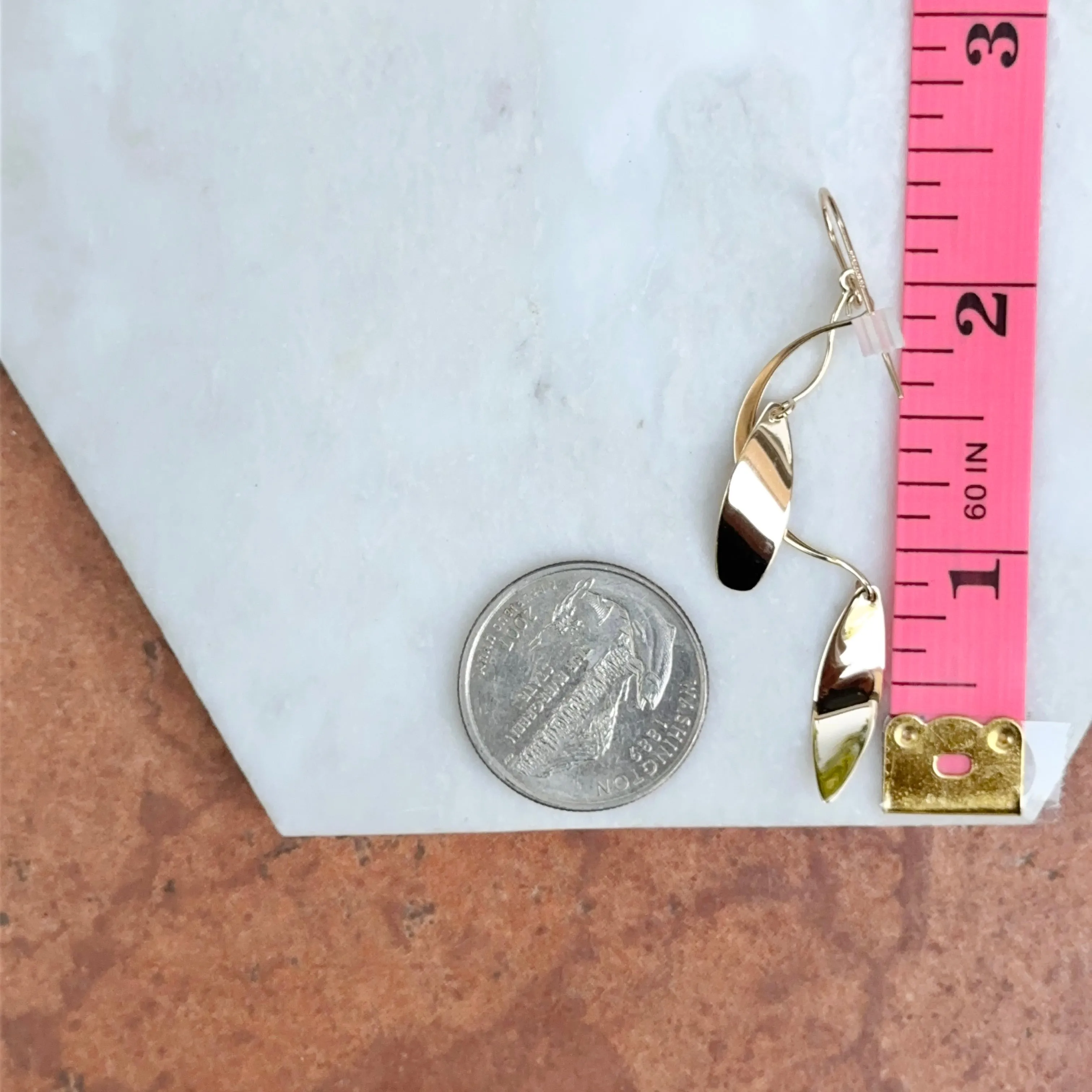 14KT Yellow Gold Leaves Curved Wire Dangle Earrings