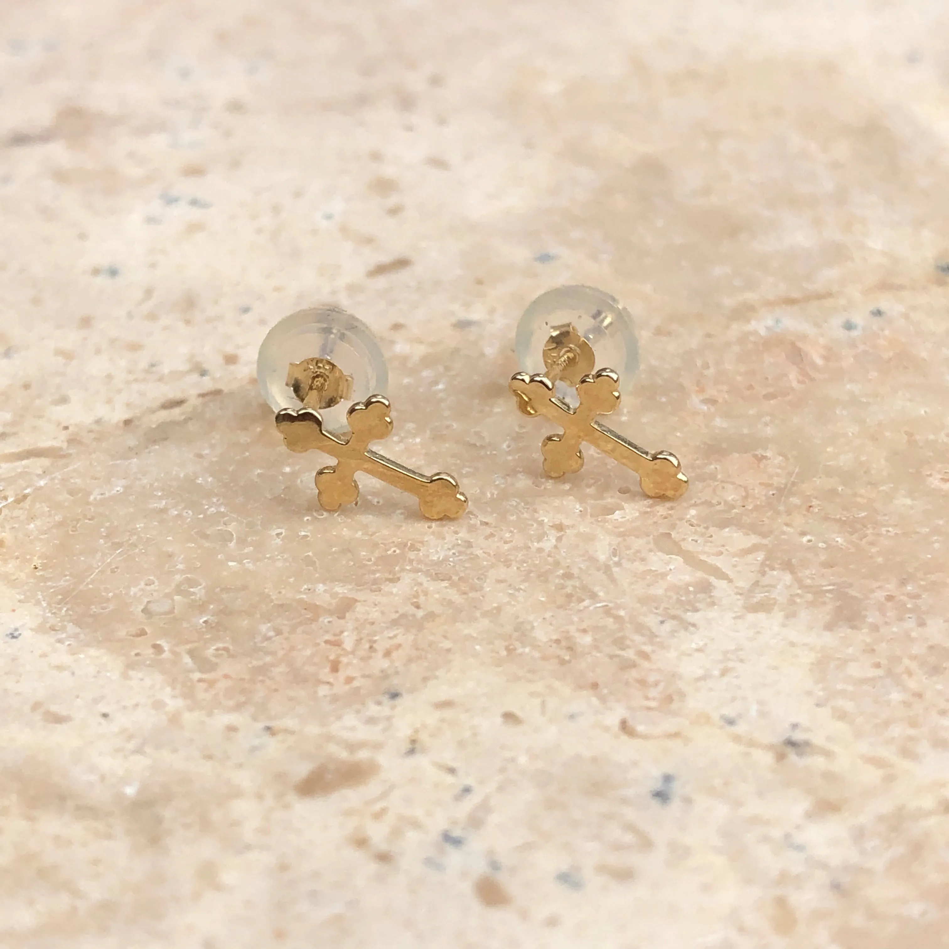 14KT Yellow Gold Polished Mini Cross Stud Earrings