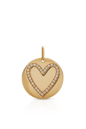14KY Circle Charm With Pave Heart