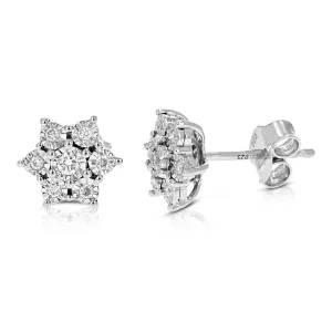 1/6 cttw Lab Grown Diamond Flower Stud Earring in Sterling Silver