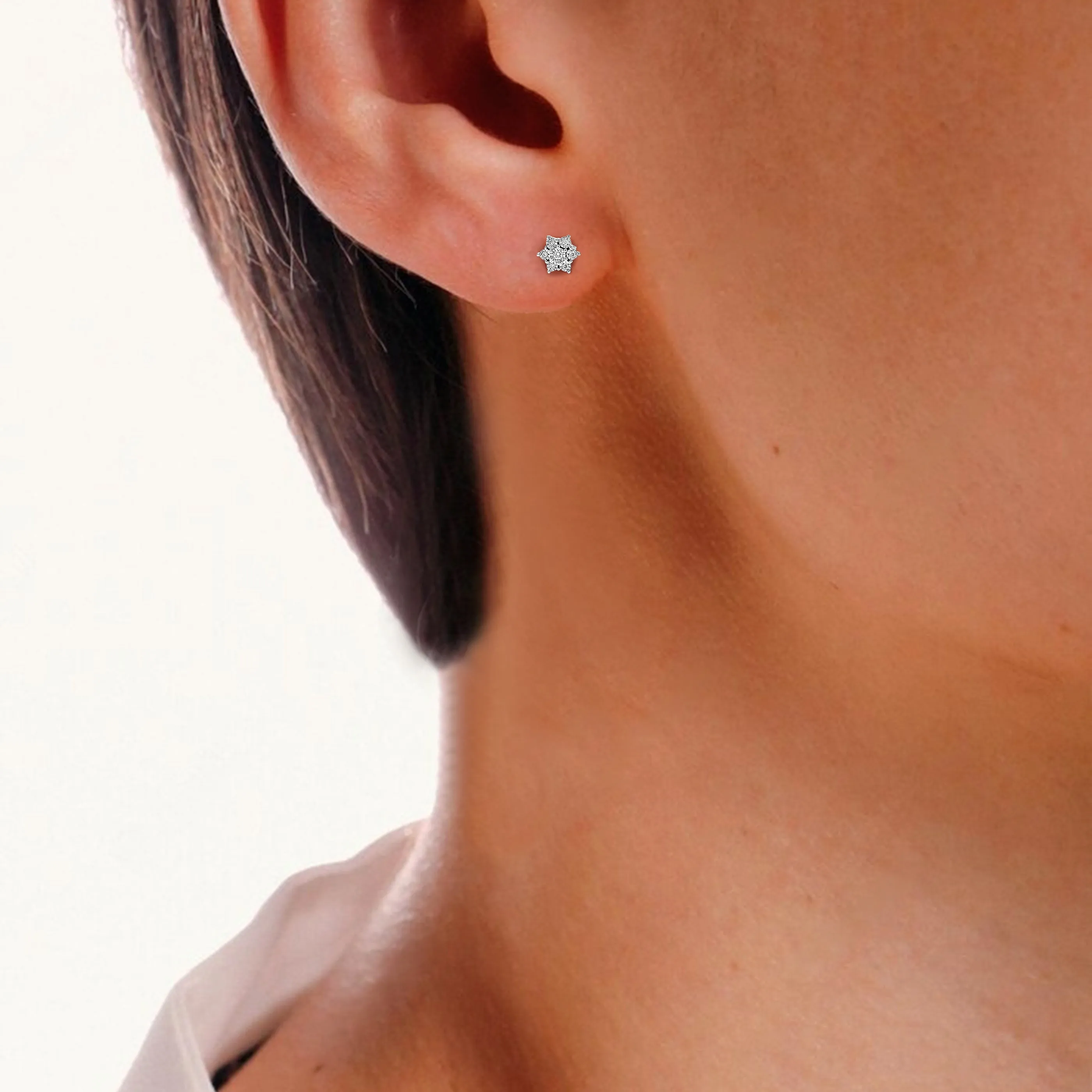 1/6 cttw Lab Grown Diamond Flower Stud Earring in Sterling Silver