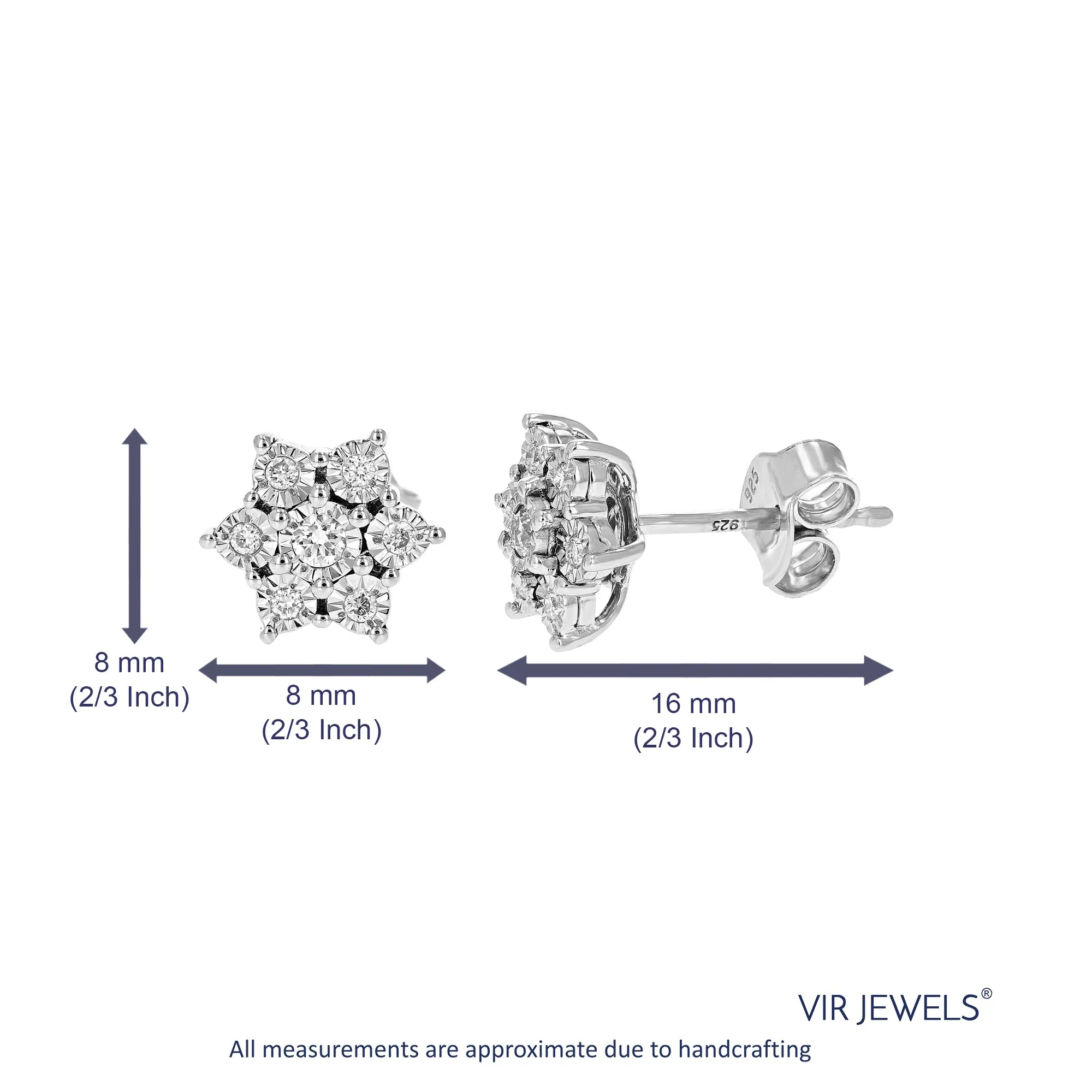 1/6 cttw Lab Grown Diamond Flower Stud Earring in Sterling Silver
