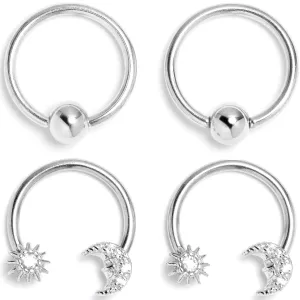16 Gauge 3/8 Clear Gem Moon Sun BCR Captive Ring Horseshoe Set of 4