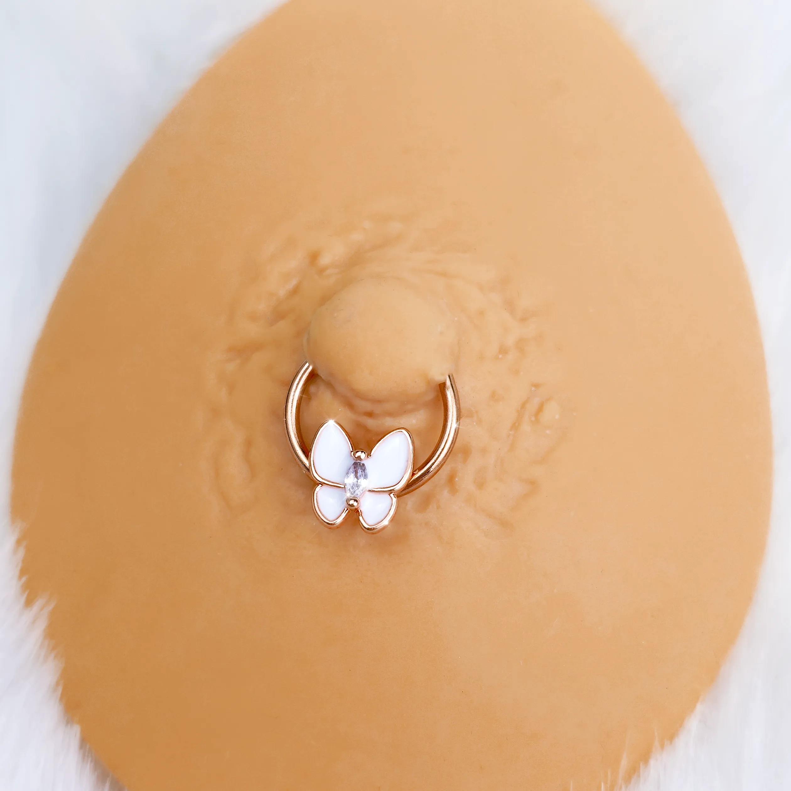 16 Gauge 3/8 Clear Gem Rose Gold Tone Butterfly BCR Captive Ring Set of 4