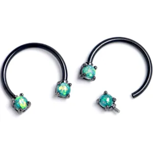 16 Gauge 3/8 Lt Green Faux Opal Black Internally Threaded Horseshoe Set